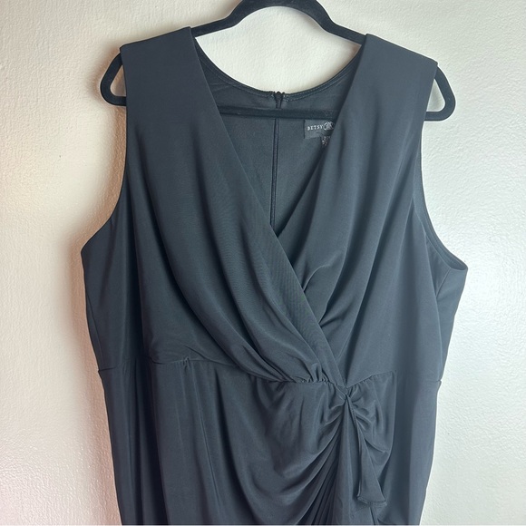 Betsy Adam Black V-Neck Ruched Ruffle Column Gown Sz 22 - Picture 2 of 9